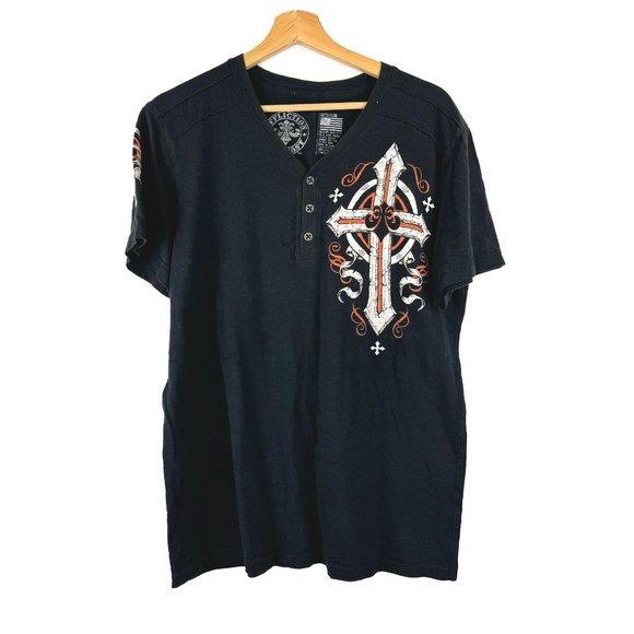Affliction Men's Black Graphic Henley T-Shirt M - Picture 1 of 6